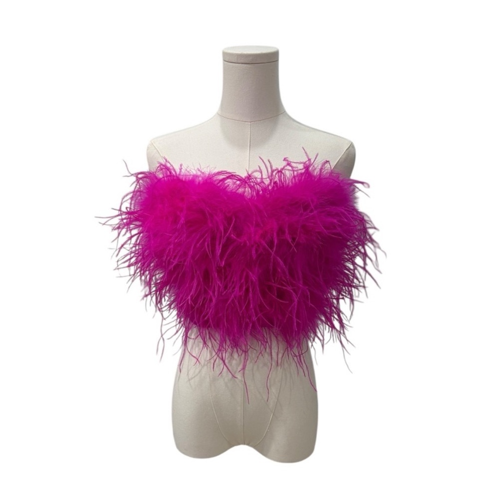 Fashion Nova Luxe Hot Pink Feathered Strapless Corset Size L